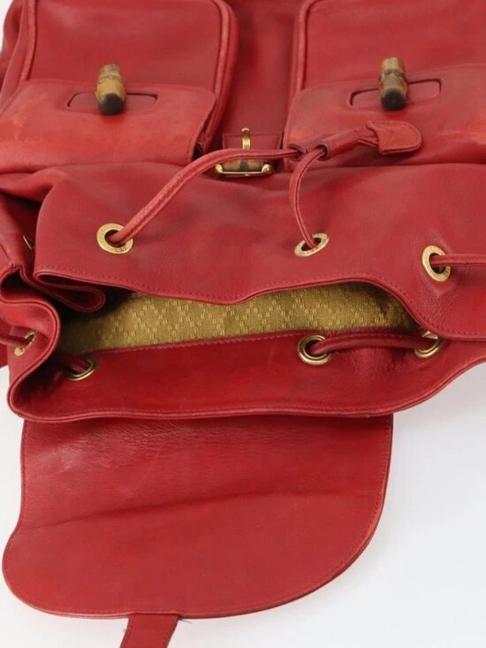 GUCCI Bamboo Backpack Leather Red Gold 003 2058 0016 Auth 156257 main image 5